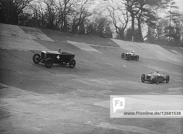 Vauxhall  Riley and Amilcar racing at a BARC meeting  Brooklands  Surrey  1931 Artist: Bill Brunell.