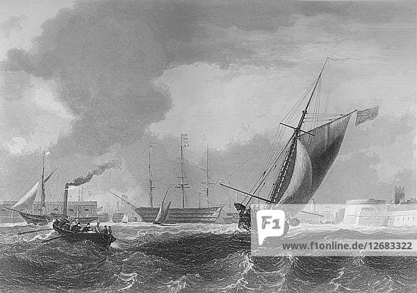 Entrance to Portsmouth Harbour  1859. Artist: Edward Francis Finden.