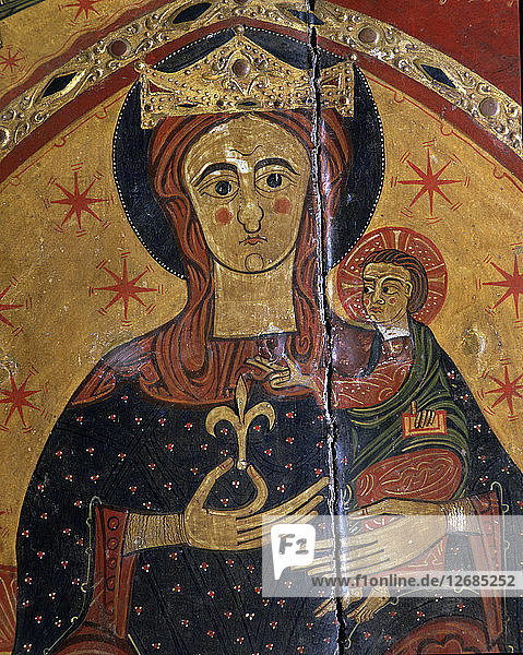 Frontalansicht von Coll  Tafelbild  Detail der Jungfrau mit Kind  aus dem Heiligtum des Mar?