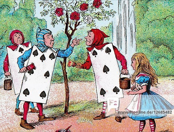 Die Spielkarten malen die Rosensträucher  um 1910. Künstler: John Tenniel.