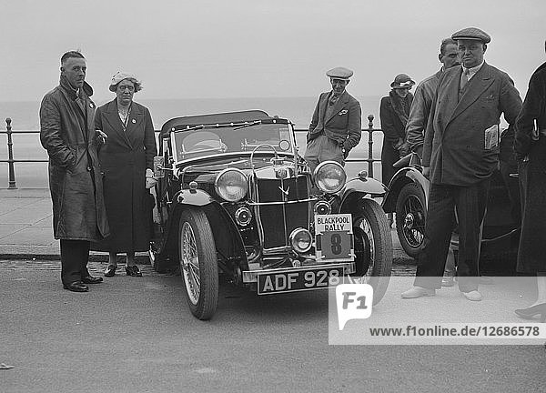 MG PA von PA Rippon bei der Rallye in Blackpool  1936. Künstler: Bill Brunell.