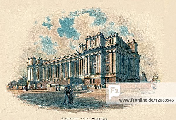 Parlamentsgebäude  Melbourne  um 1890. Künstler: Charles Wilkinson.