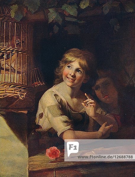 Two Children with a Jay in a Cage  c18th century  (1910). Artist: Matthew William Peters.