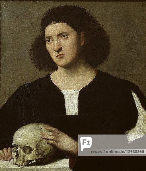 Portrait of a young Man with a Skull  c1510-1515. Artist: Bernardino Licinio.