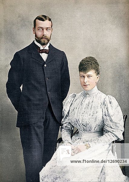 Der zukünftige König Georg V. und Königin Mary kurz nach ihrer Hochzeit  1893 (1911). Künstler: WS Stuart.