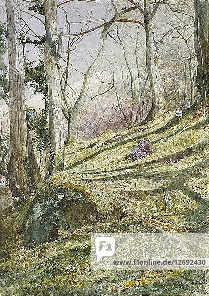 Bewaldeter Abhang mit vier Figuren  Mitte 19. Künstler: John William Inchbold.