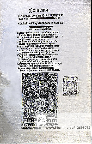Einband der von Jean Petit 1505 in Paris gedruckten lateinischen Ausgabe Libre dAmic e dAmat (Song ?