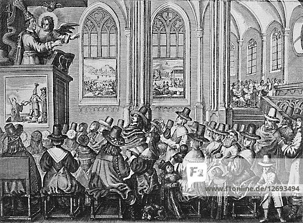 Oliver Cromwell predigt  um 1650  (1903). Künstler: Unbekannt.