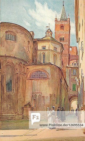 Die romanische Kirche von Albenga  um 1910  (1912). Künstler: Walter Frederick Roofe Tyndale.