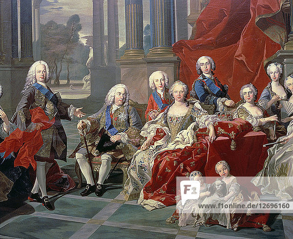 Detail Die Familie Philipps V.  Öl  zeigt den König  seine zweite Frau Elisabeth Farnese und t?