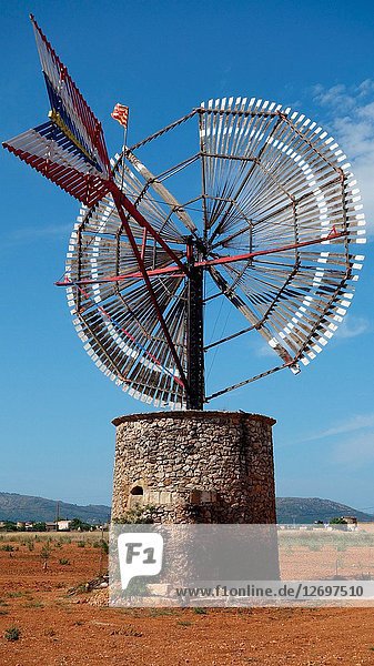 Windmill in Sa Pobla  a small village in Majorca island  Spain  Europe.