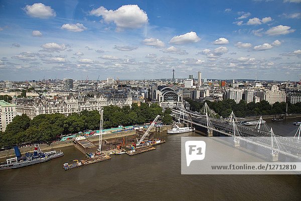 Aerial View of construction of the city of London England from the London Eye.