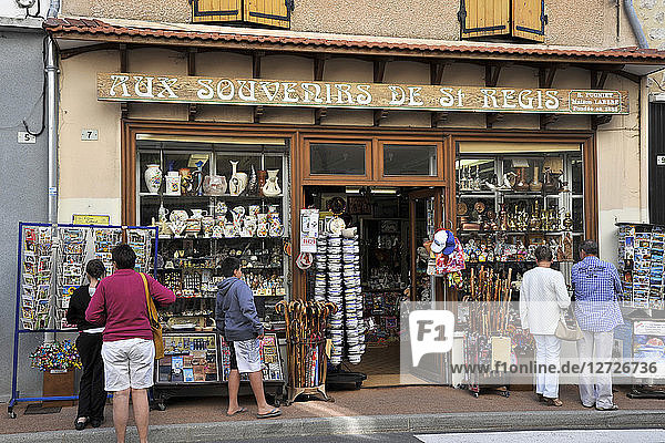 France  Rhone-Alpes Region  Ardeche Department  Lalouvesc village  souvenir shop storefront  place of pilgrimage to St. Regis.