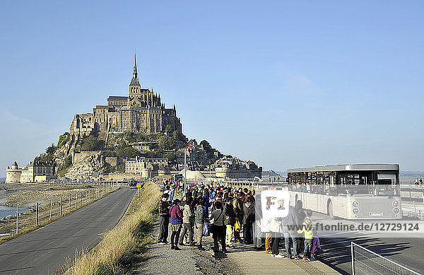 France  Lower Normandy Region  Manche Department  Mont St-Michel  free shuttle bus between the monument and car parking.