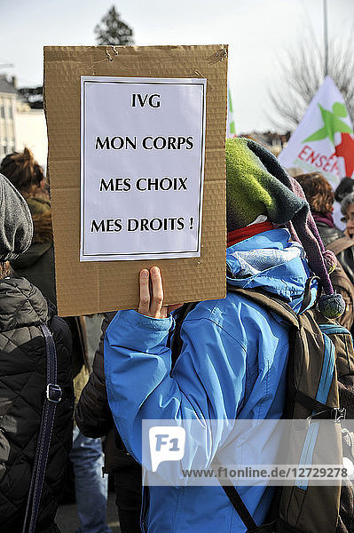 Frankreich  Stadt Nantes  Demonstration zur Verteidigung des Rechts der Frauen auf Abtreibung während der Feierlichkeiten zum 40. Jahrestag des Gesetzes  das die Abtreibung erlaubt.