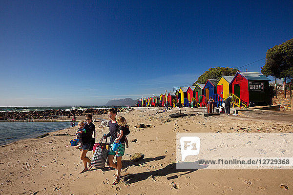 South Africa. Western Cape. Cape Peninsula. Colored houses on St James beach