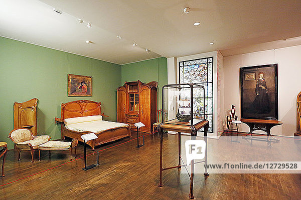 Paris  1. Arrondissement. Museum für dekorative Künste. Galerie 19. Jahrhundert. Schlafzimmer des Hotels Nozal von Hector Guimard.