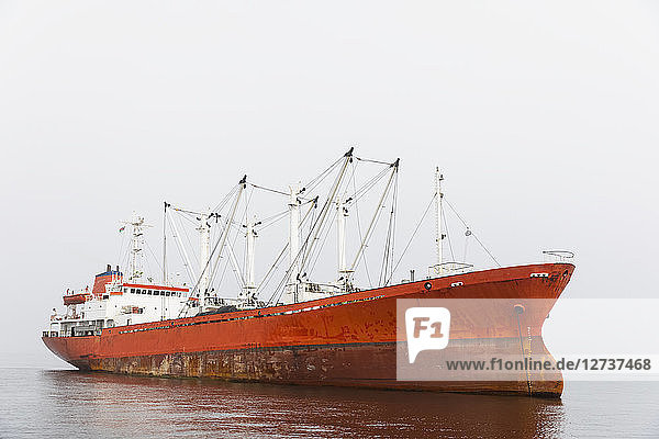 Namibia  Walvis Bay  red cargo ship