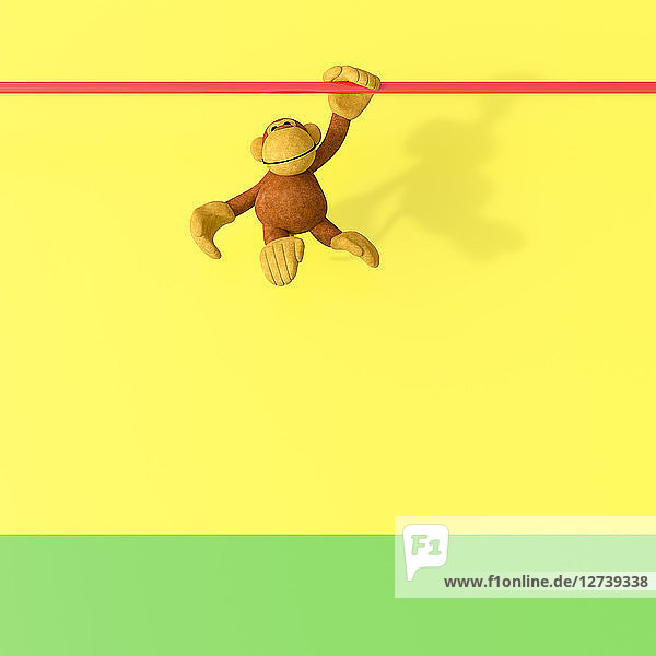 3D rendering  Monkey hanging from bar  having fun