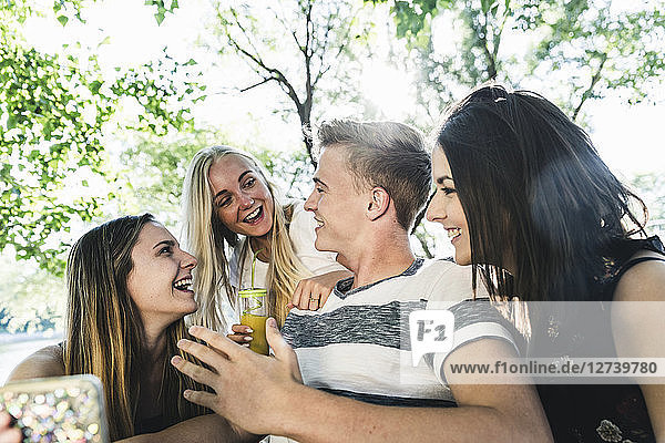 Group of happy friends outdoors