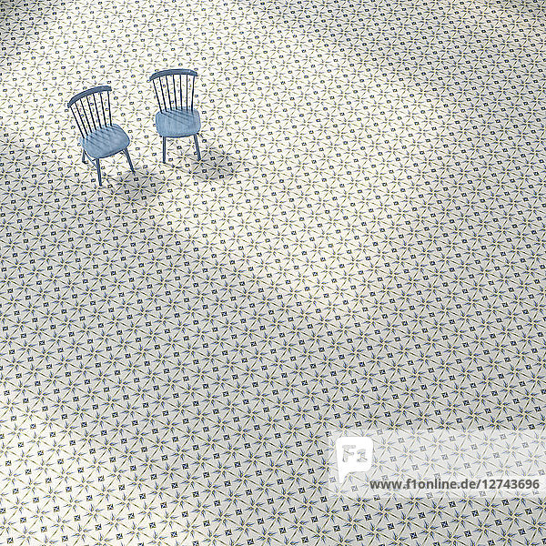 3D rendering  Two chairs on patterned floor