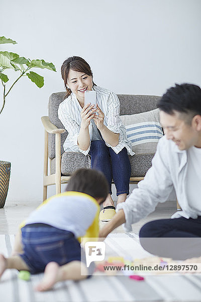Japanese family in the living room