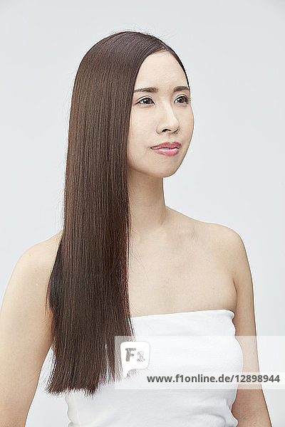 Japanese woman with silky hair