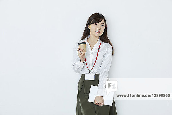 Japanese young woman on white background