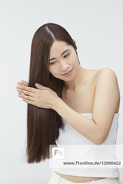 Japanese woman with silky hair
