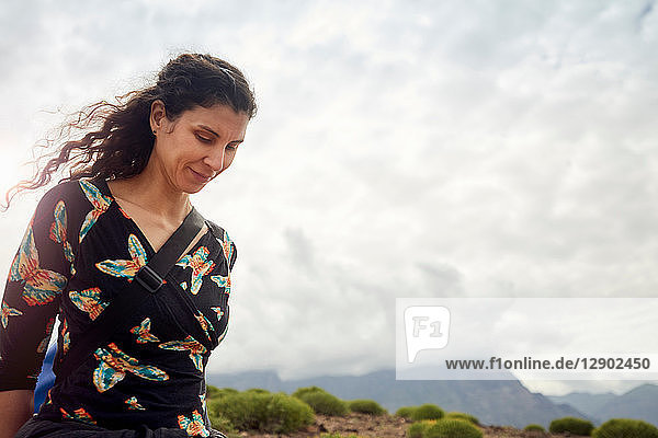 Woman walking in landscape  Las Palmas  Gran Canaria  Canary Islands  Spain
