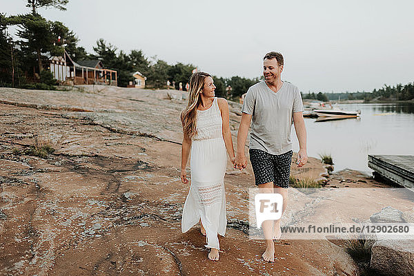 Couple walking in Algonquin Park  Canada