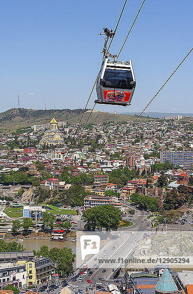 Georgia  Tbilisi  Cable car over old town