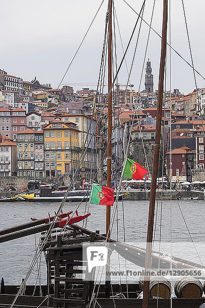 Portugal  Porto  view to the old town with Douro River and sailing ship in the foreground