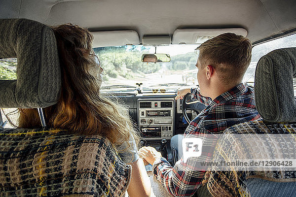 Romantic couple doing road trip