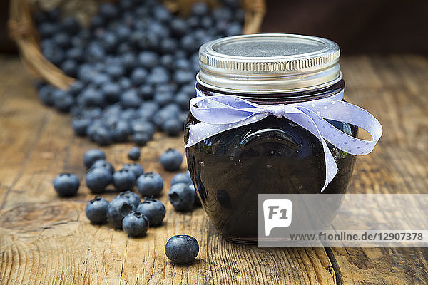 Homemade blueberry jam in jar