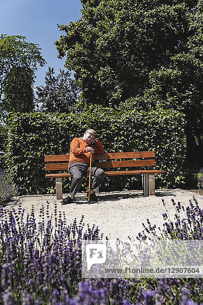 Senior man sitting on park bench  waiting