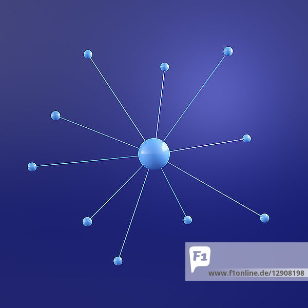 3D Rendering  Blue molecule modell on blue background