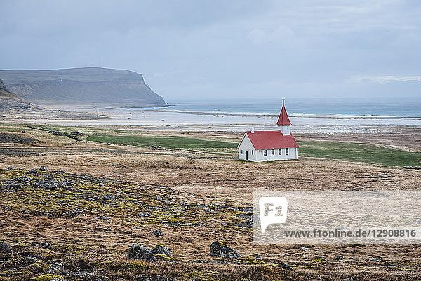 Iceland  Vestfiroir  Breidavík  remote church