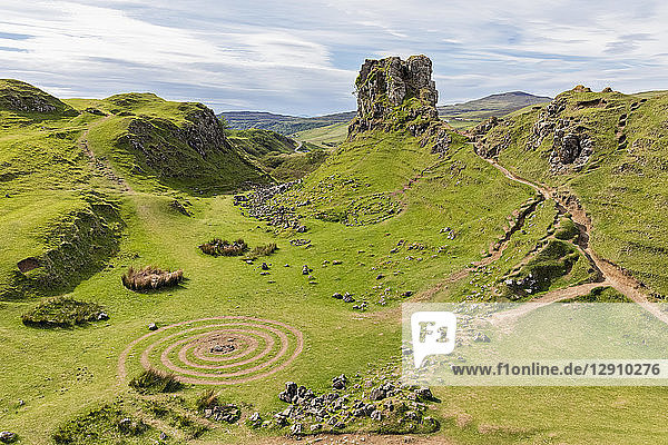 UK Scotland Inner Hebrides Isle of Skye Trotternish Balnacnoc Fairy Glen and Castle Ewen