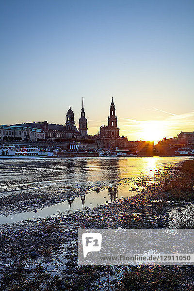 Germany  Saxony  Dresden  city view during sunset  Elbe river