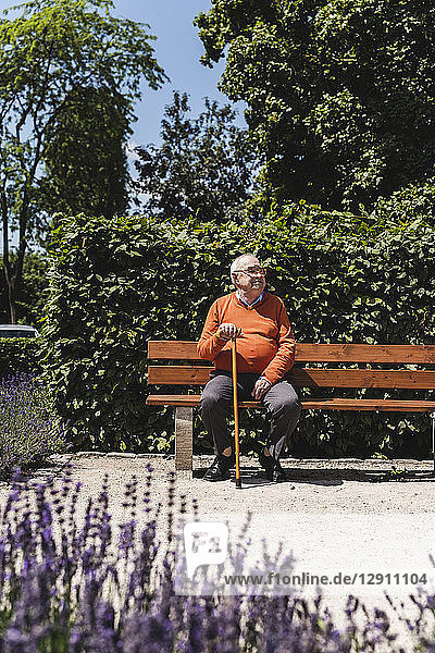Senior man sitting on park bench  waiting