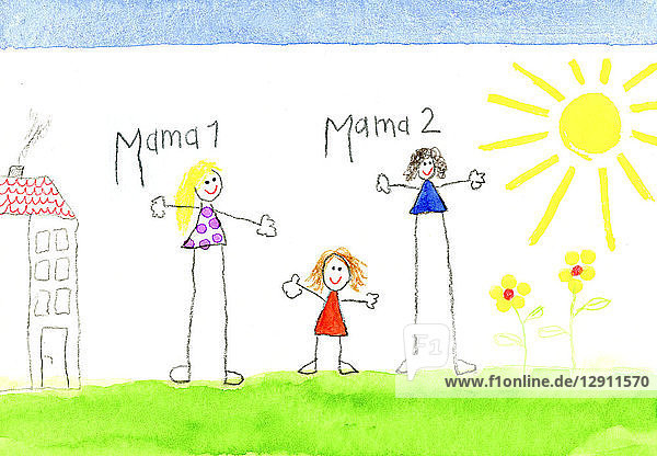 Children's drawing of lesbian couple and little girl
