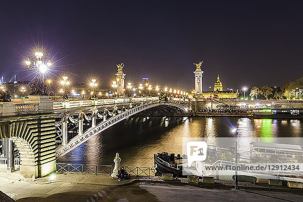 France  Paris  Pont Alexandre III bridge  Seine river at night