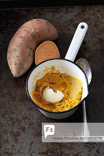 Preparing sweet potato mash