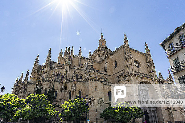 Spain  Castile and Leon  Segovia  Cathedral against the sun