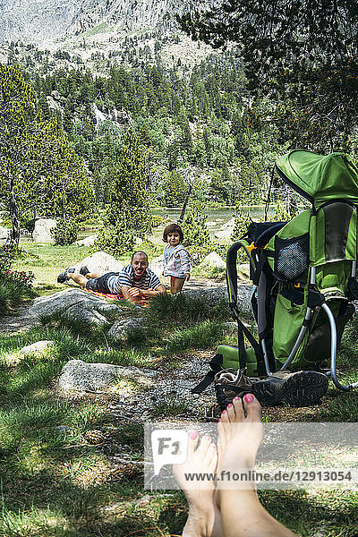 Spain  Family taking a break in nature  resting after a hike