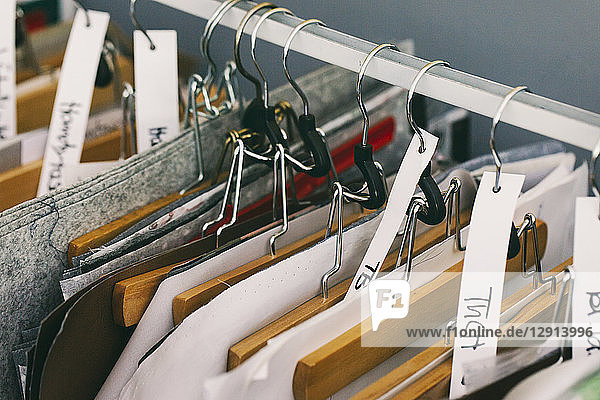 Clothes rail in tailor shop
