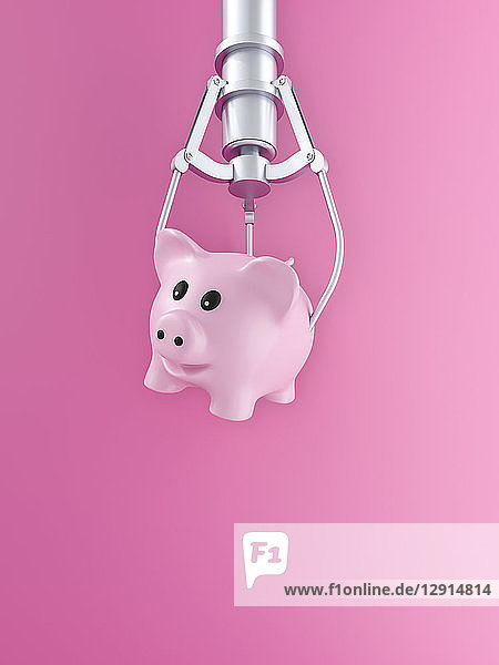 3D rendering  Pink piggy bank hovering in front of pink background