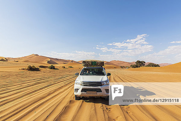 Africa  Namibia  Namib desert  Naukluft National Park  off-road vehicle on sand track