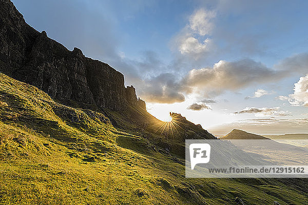 UK  Scotland  Inner Hebrides  Isle of Skye  Trotternish  Quiraing  sunrise at The Prison and Meall na Suiramach